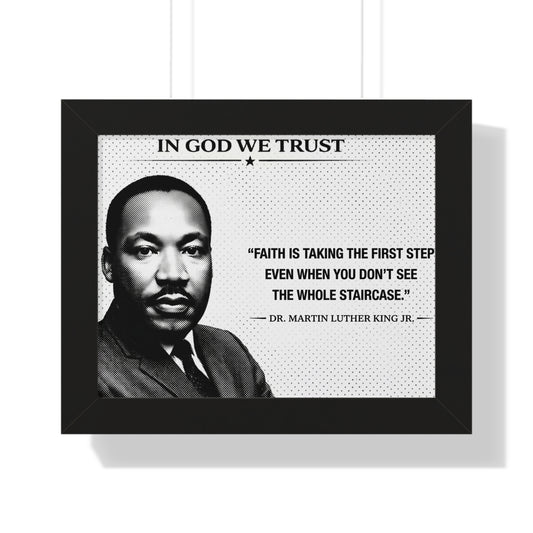 Framed poster with Martin Luther King Jr. quote and 'In God We Trust' above