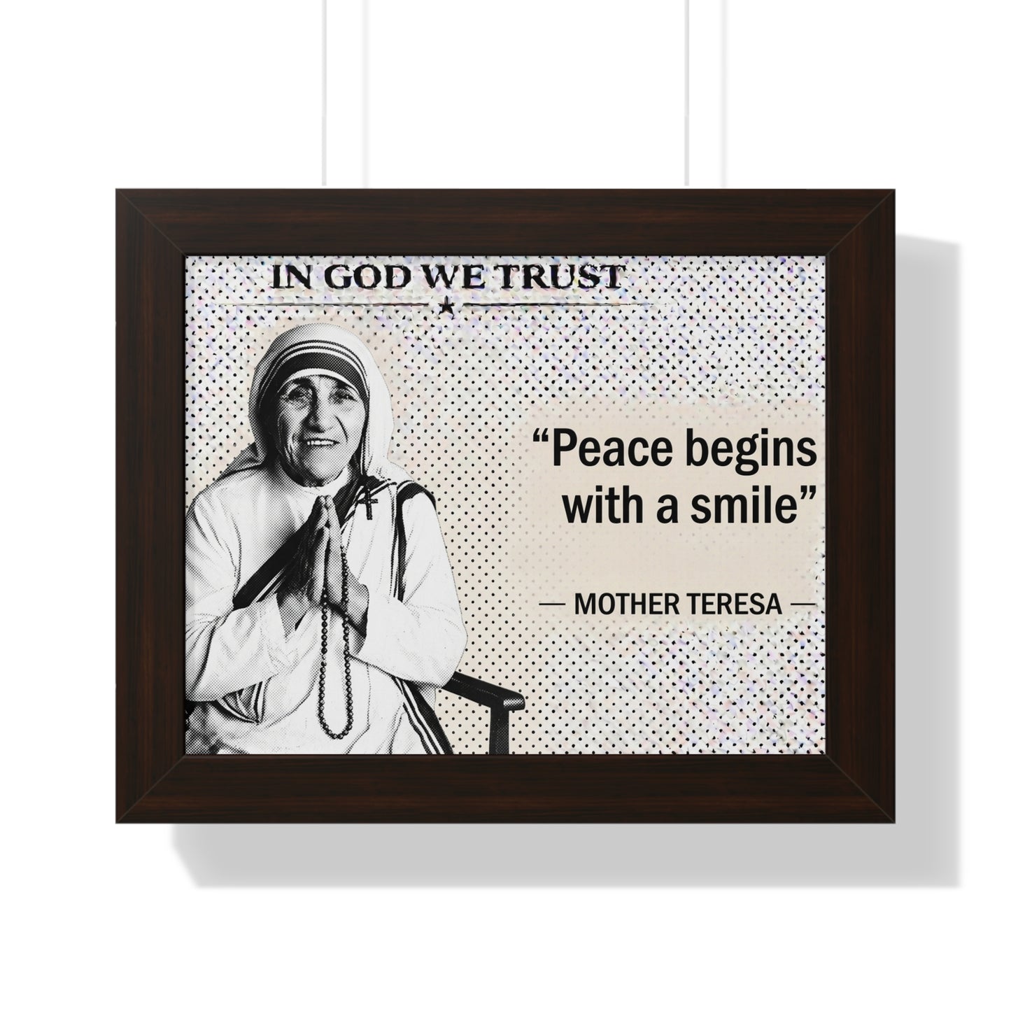 Framed picture of Mother Teresa with a quote on a white background