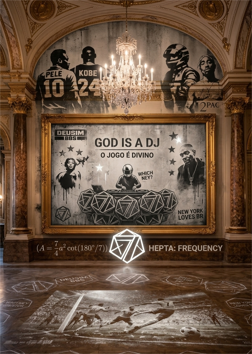 Decorative wall with framed artwork titled 'God is a DJ' in an ornate room.