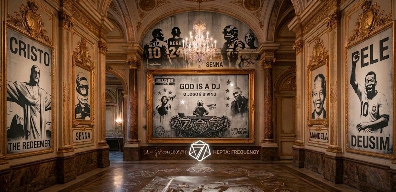 Grand hall with artistic murals and portraits on the walls