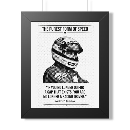 Framed ART with Ayrton Senna's quote and helmet design on a white background