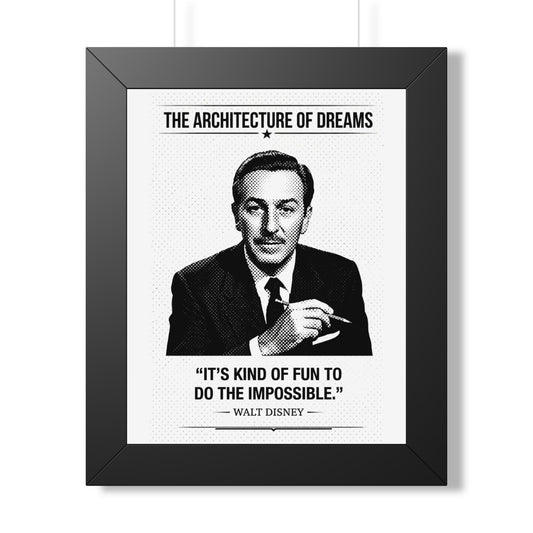 Framed ART with a black and white portrait of a man and Walt Disney's quote on a white background.