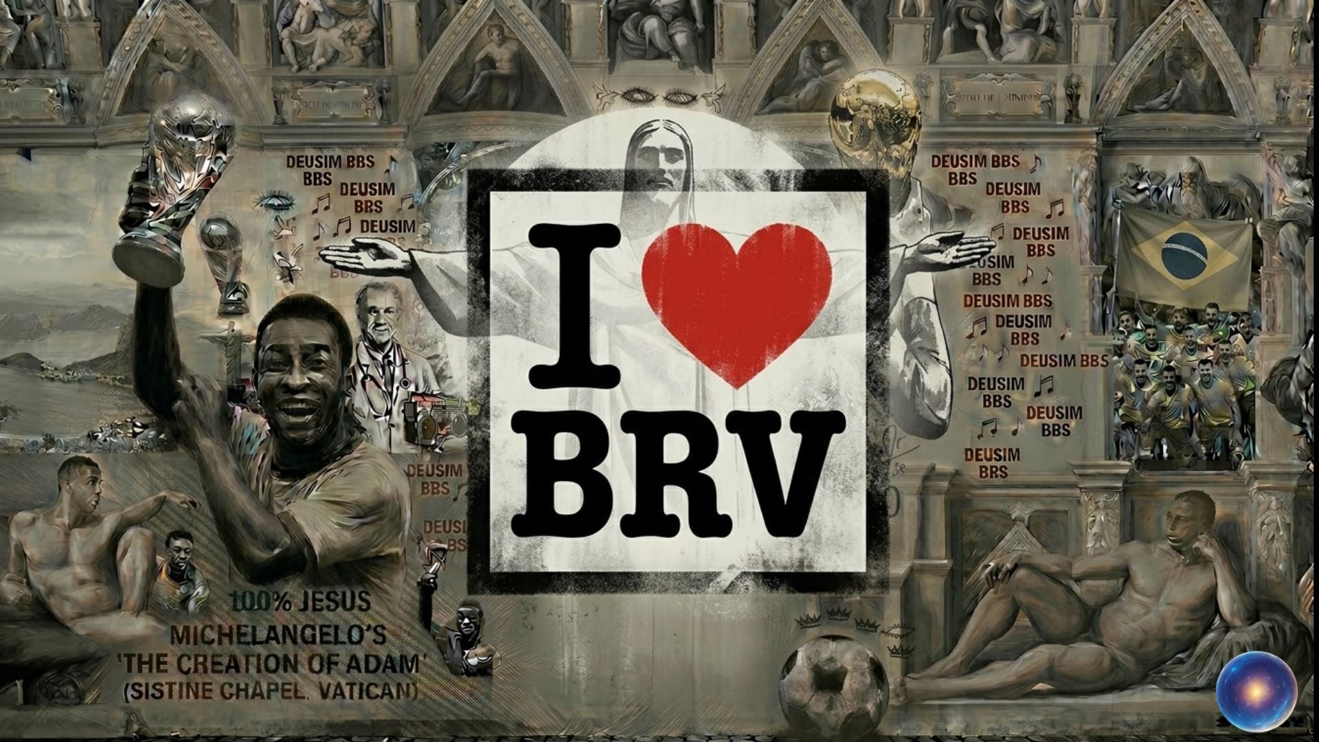 Collage with religious iconography and 'I ❤️ BRV' text
