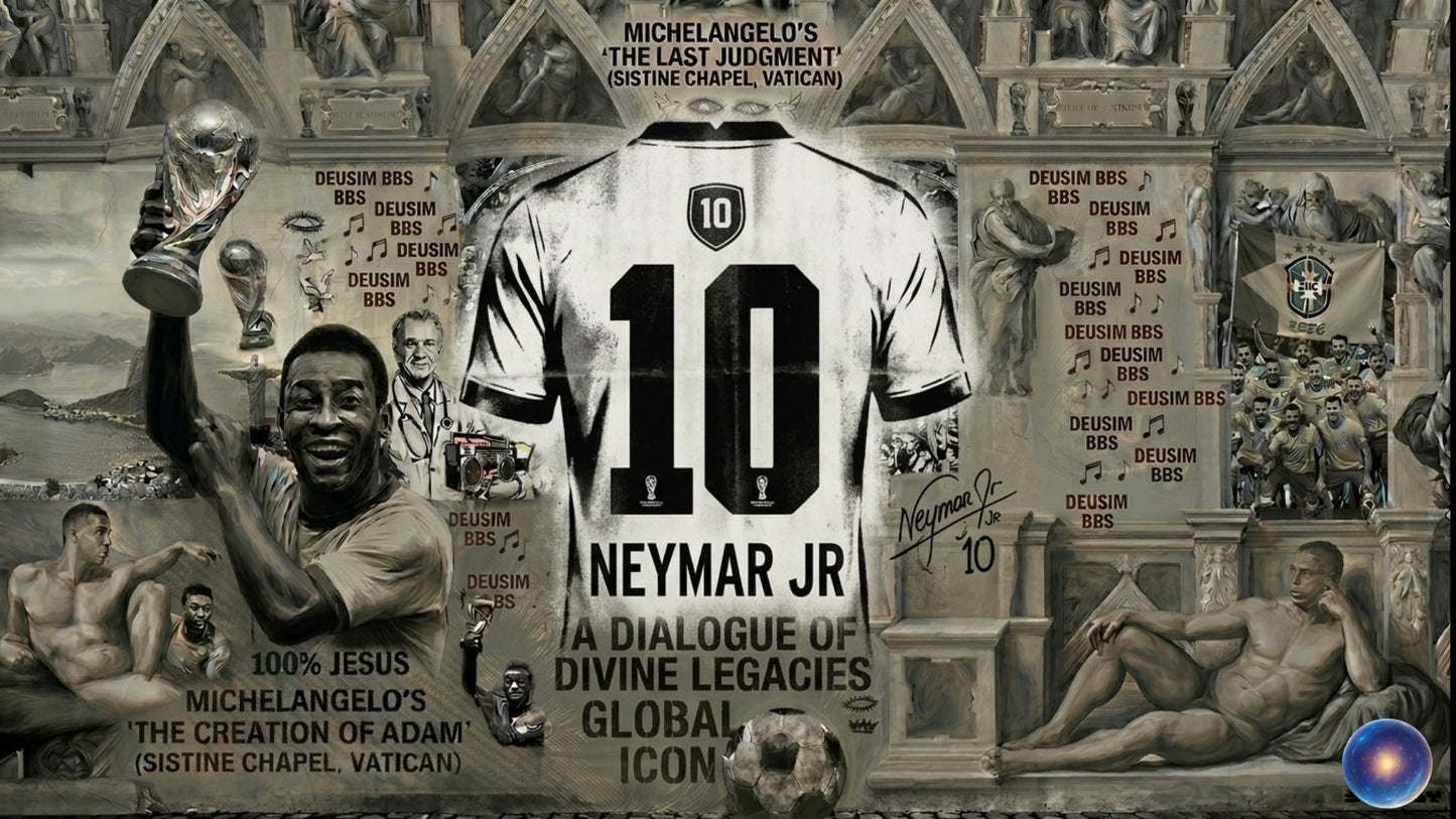 Jersey with number 10 and name Neymar Jr. in front of a classical painting background