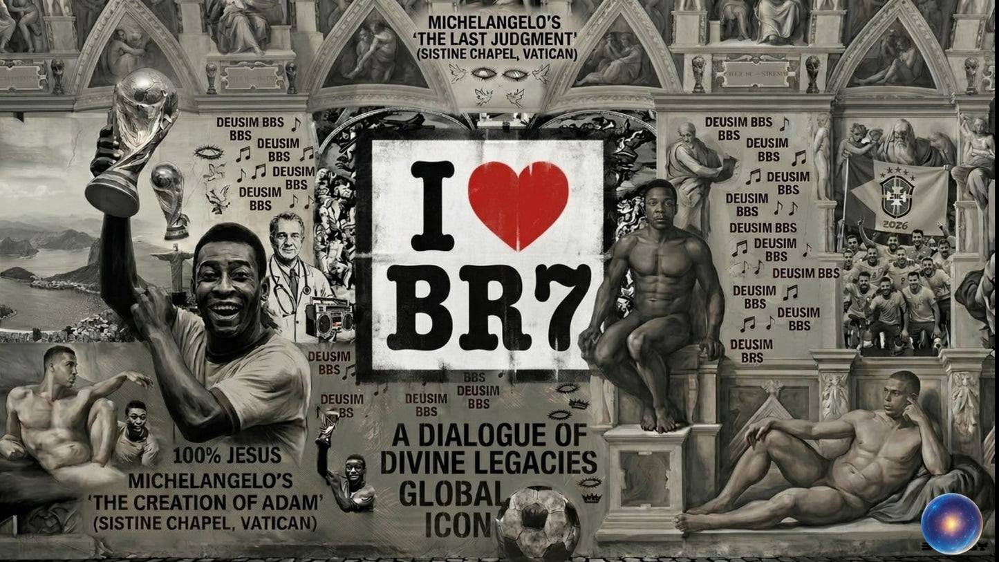 Artistic collage with religious figures, text, and a heart symbol on a black and white background.