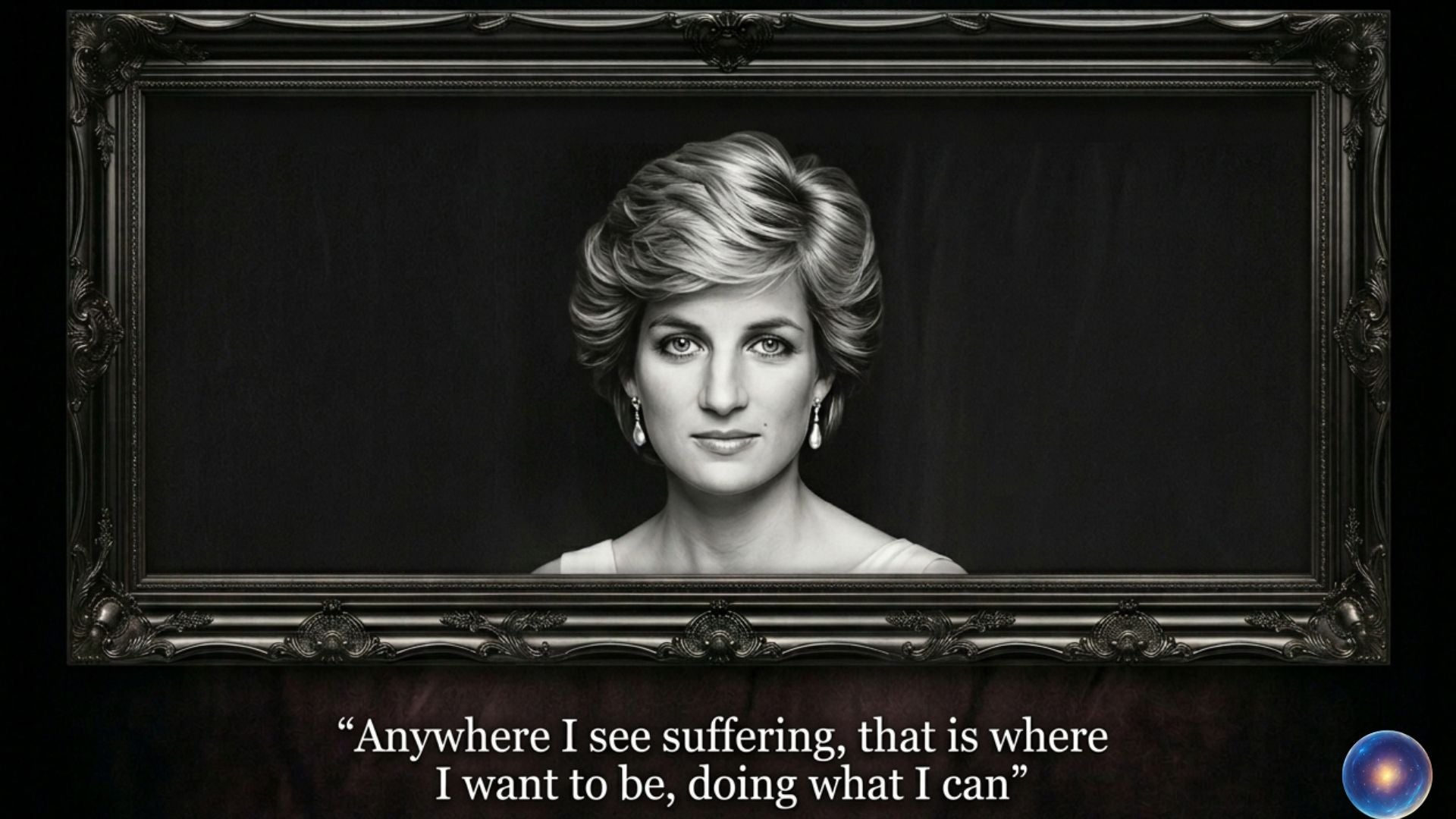 Black and white portrait of a woman with a framed quote below.