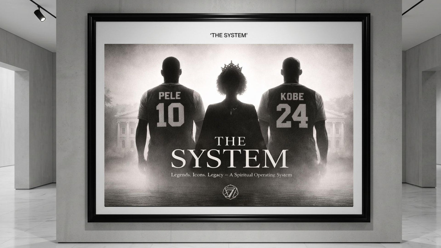 Framed ART featuring silhouettes of three figures with sports-themed numbers, displayed in a modern interior setting.